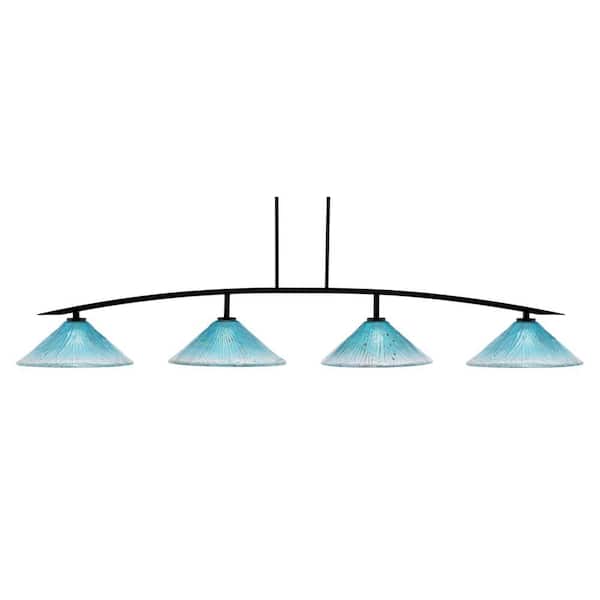Siena 4-Light Matte Black Billiard Light with 16 in. Teal Crystal Glass Shades, no bulbs included