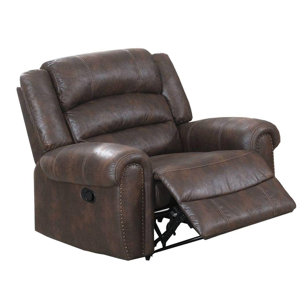 Benjara Brown Leather Manual Motion Recliner With Tufted Back BM232358 ...