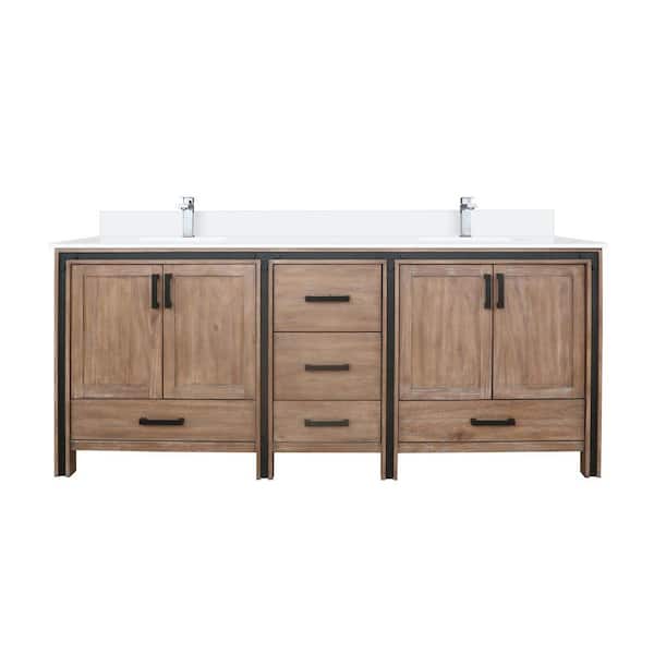 Ziva 80 in W x 22 in D Rustic Barnwood Double Bath Vanity, White Quartz Top and Faucet Set