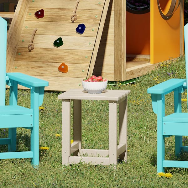 Children's Laguna Outdoor Patio All Weather Fade Resistant Kids Poly Plastic Adirondack Square Side Table in Sand