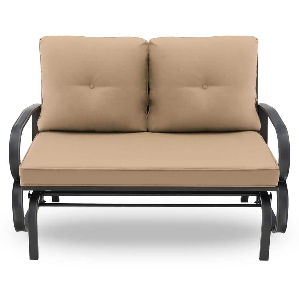 2-Person Metal Outdoor Glider Bench Rocking Loveseat Armrest with Beige Cushions price history on PriceWatchPro