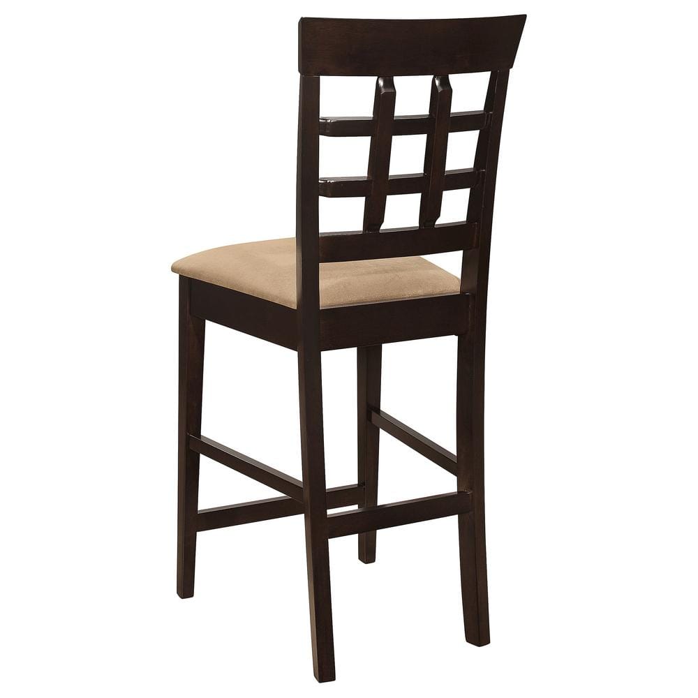 Cappuccino Wood Grid Back Bar Stools with Cream Cushions, Set of 2