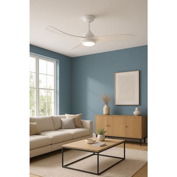HINKLEY Swell Illuminated 56.0 in. Indoor/Outdoor Integrated LED Matte White Ceiling Fan with Remote Control