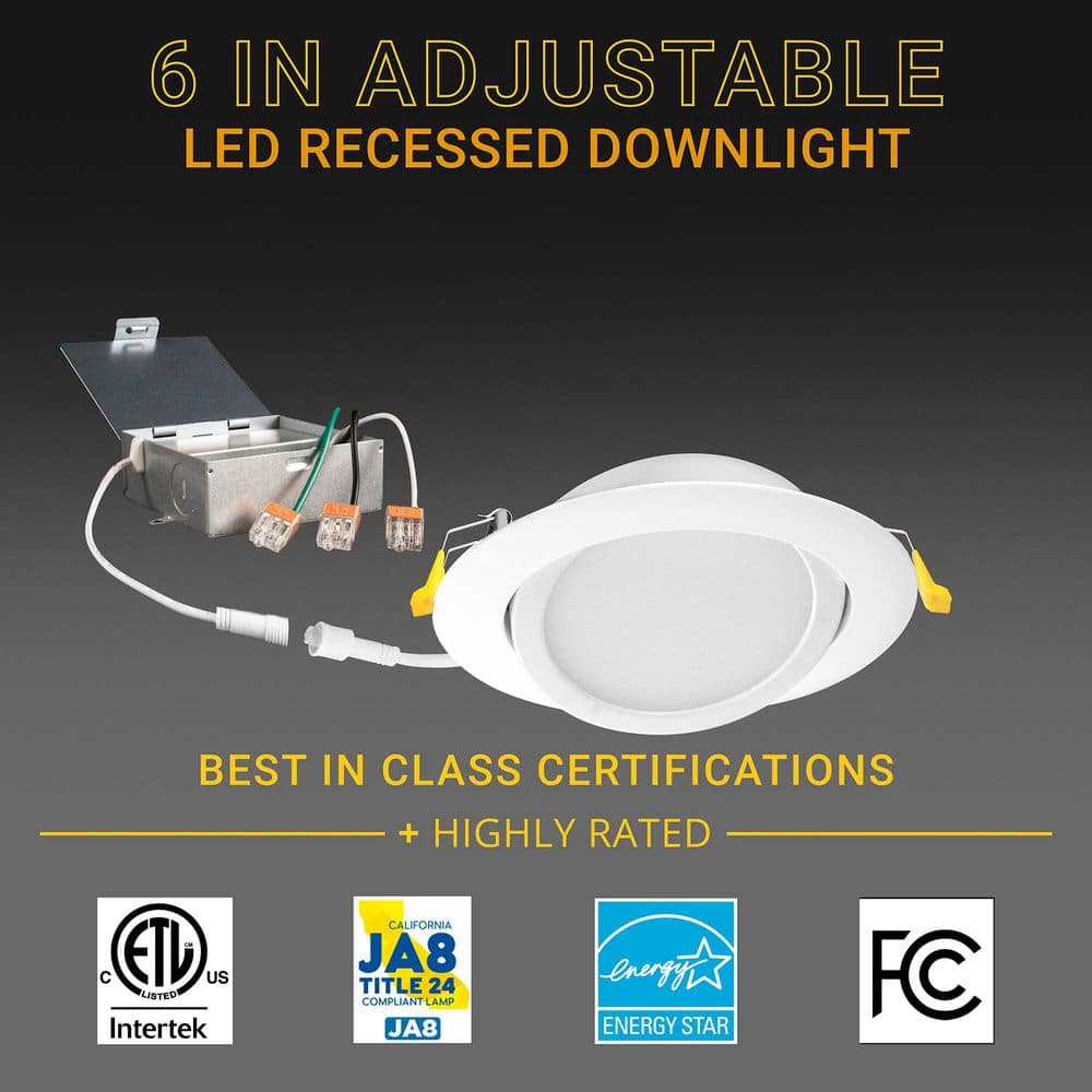 White Adjustable 6'' Aluminum LED Recessed Lighting Kit