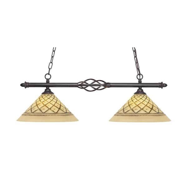 Bridgewater 2-Light Dark Granite Billiard Light with 12 in. Chocolate Icing Glass Shades, no bulbs included