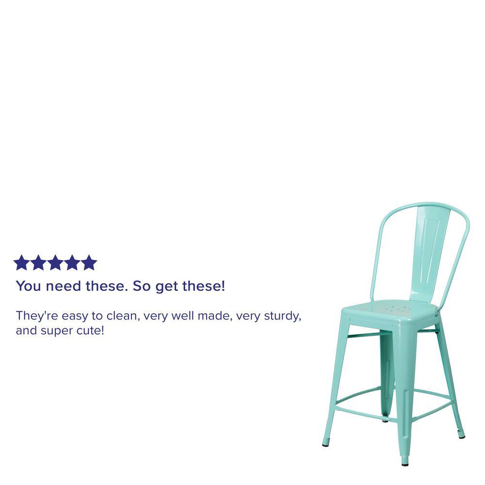 Mint Green Industrial Metal Tolix Bar Stool with Cone Legs