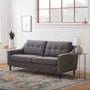 Ellen 75.5 in. Charcoal Gray Slope Arm Polyester Upholstered Straight 3-Seater Sofa
