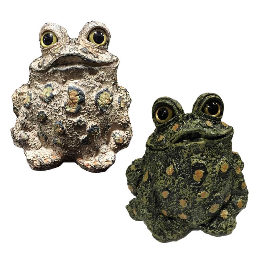 Whimsical UV Resistant Handcrafted Garden Toad and Turtle Statues Set