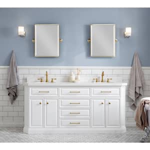 Palace 72 in. W Bath Vanity in Pure White In Quartz Vanity Top withWhite Basin and Brass F2-12 Faucet