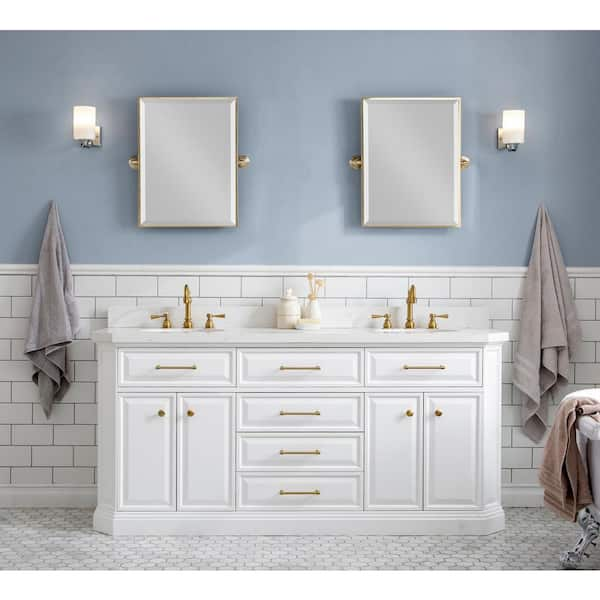 Water Creation Palace 72 in. W Bath Vanity in Pure White In Quartz ...