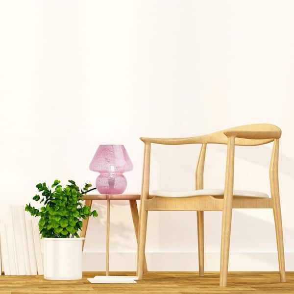 Emilia 8.75 in. Mushroom Accent Lamp with Pink Glass Shade