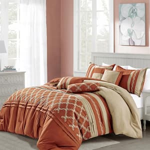 7 Piece All Season Bedding King size Comforter Set, Ultra Soft Polyester Elegant Bedding Comforters Red