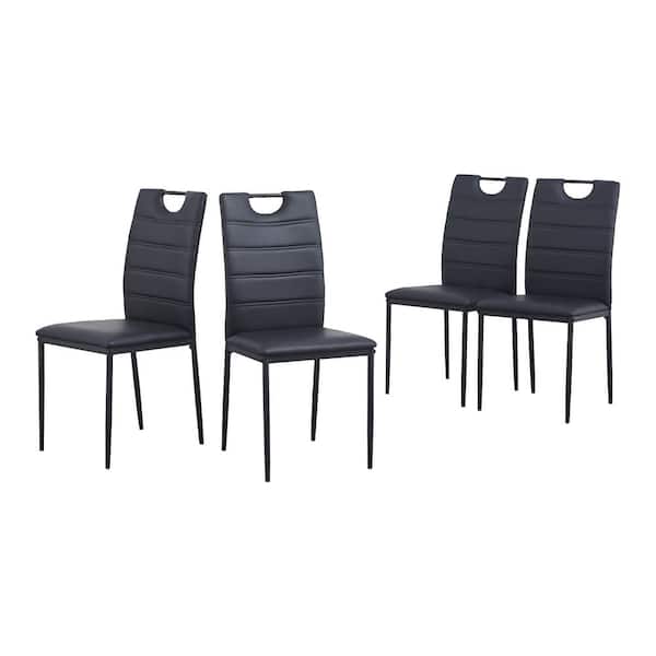 Huluwat Black Leather Painted Metal Leg, Modern Black Leather Kitchen Chairs