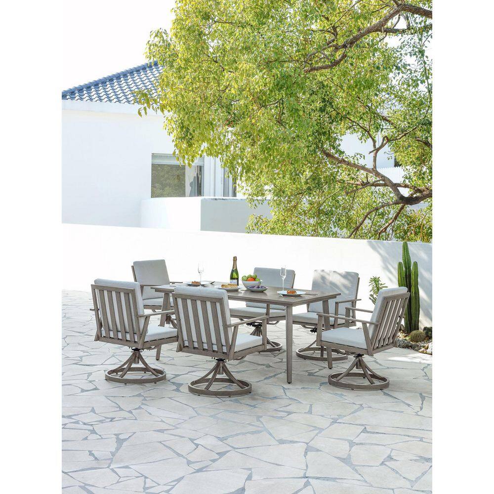 Gray 7-Piece Aluminum Outdoor Dining Set with 6-Swivel Dining Chairs, Rectangular Table and Beige Cushions price history on PriceWatchPro