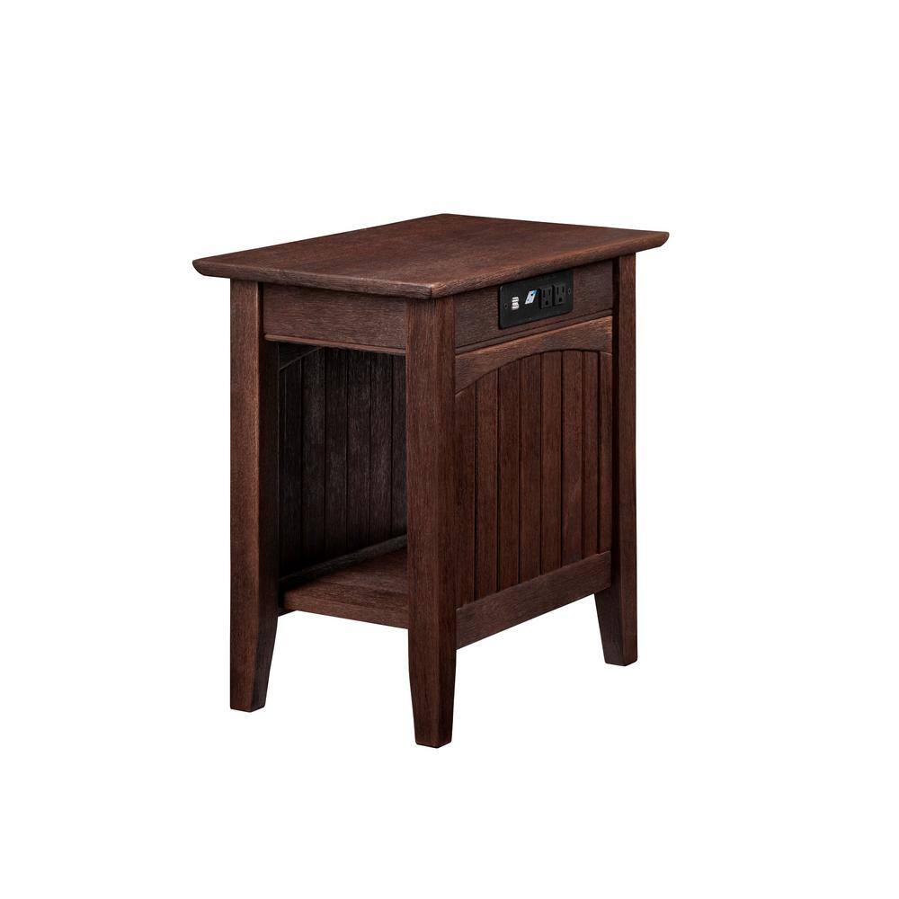Nantucket Burnt Amber Solid Rubberwood Side Table with Charging Station