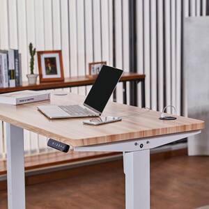 55 in. Retangular White Standing Computer Desk with Charging Station