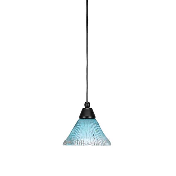 Unbranded Bryson 7 in. 1-Light Matte Black Cord Pendant Light with 7 in. Teal Crystal Glass Shade, no bulb included
