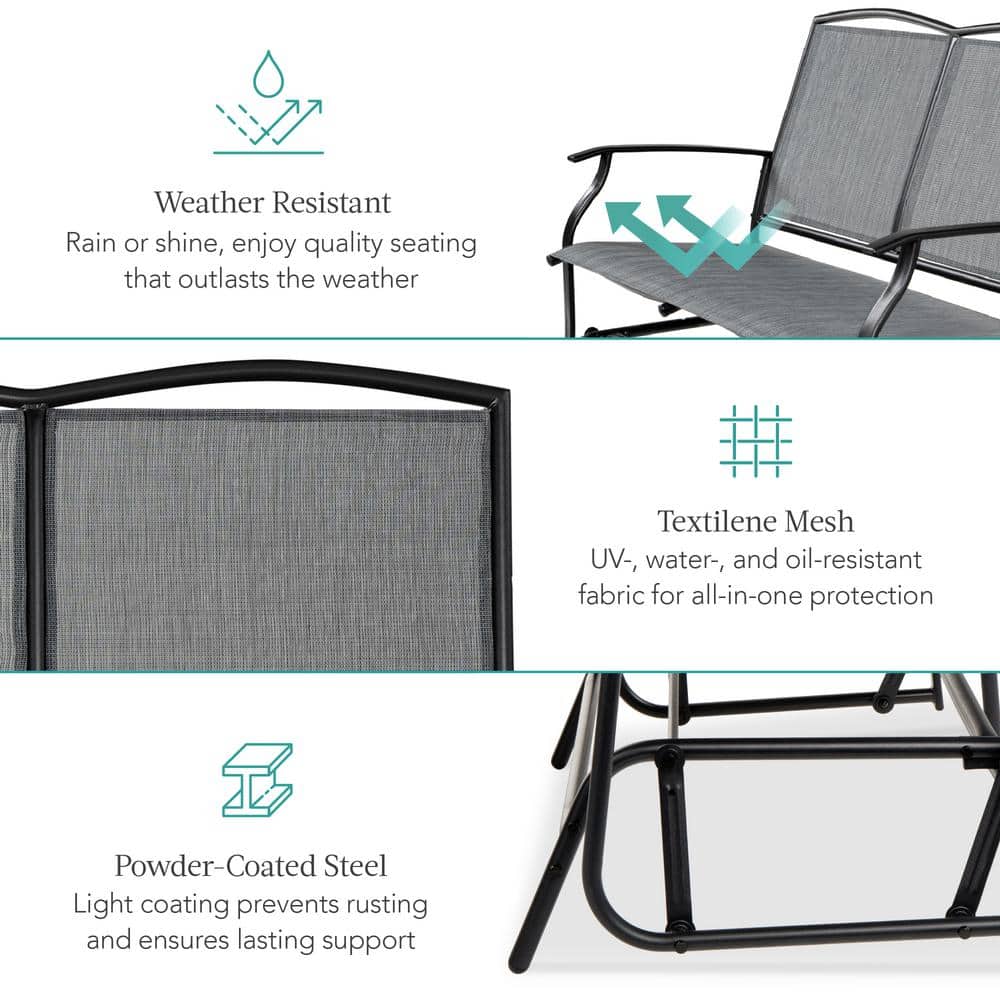 Gray Steel Outdoor Loveseat Glider with Textilene Fabric