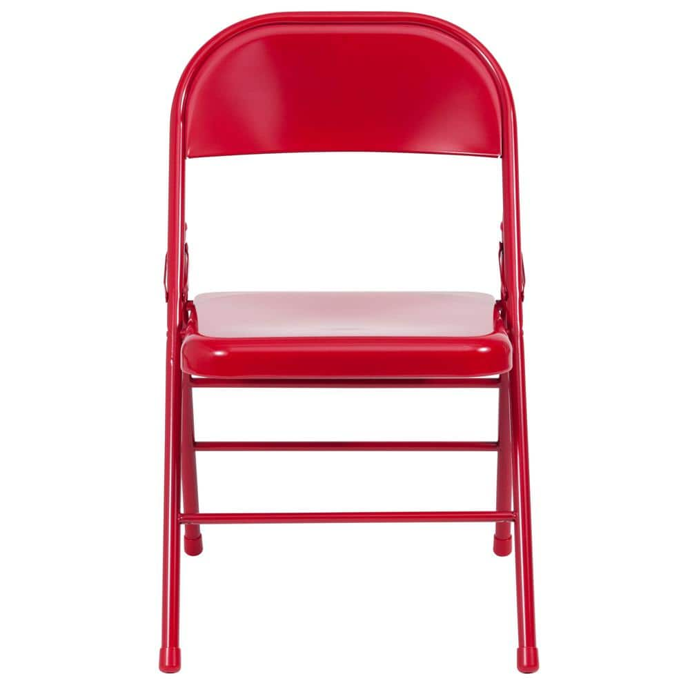 red metal folding chairs