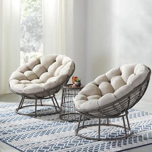 Tuckberry Papasan 3-Piece Wicker Outdoor Patio Bistro Chat Set with Putty Tan Cushion