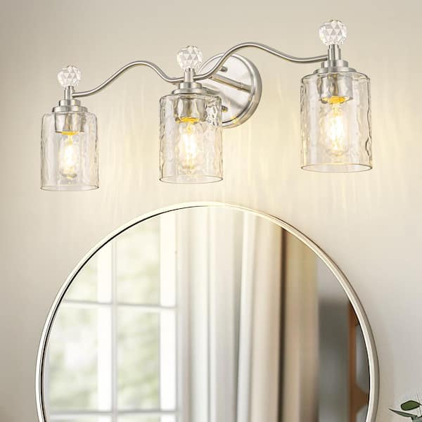 24 in. 3 Light Brushed Nickel Vanity Light with Clear Glass Shade for Bathroom