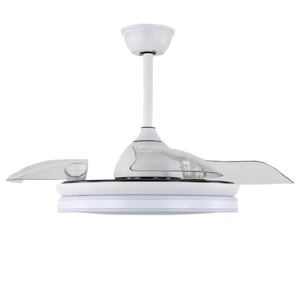 Oaks Aura Bocchi In Led Indoor White Modern Speed Invisible Retractable Ceiling Fan With