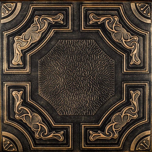 A La Maison Ceilings Evergreen Black Gold 1.6 ft. x 1.6 ft. Decorative Foam Glue Up Ceiling Tile (21.6 sq. ft./Case)