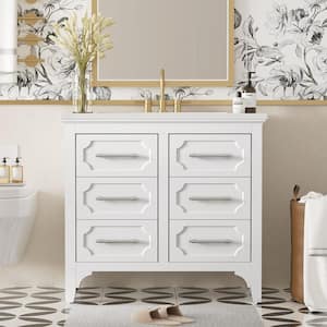 Elegant Appearance 18 in. W x 36 in. D x 34 in. H Freestanding Bath Vanity in White with Ceramic Sink Top and 4 Drawers