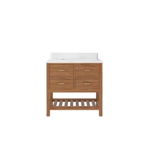 Willow Collections Parker Teak 36 in. W x 22 in. D x 36 in. H Single Sink Bath Vanity Center in Golden Teak with 1.5 in. Empira Qt. Top