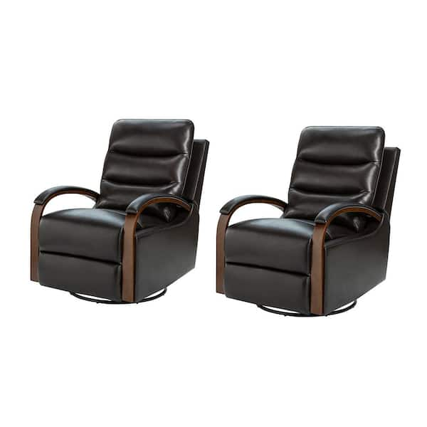 Jayden Creation Joseph Black Genuine Leather Swivel Rocking Manual Recliner with Straight Tufted Back Cushion and Curved Mood Arms