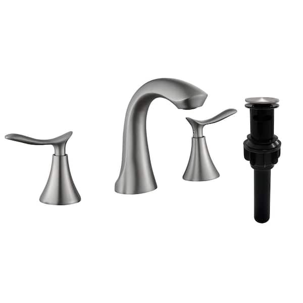 Miscool Ana 8 in. Widespread 2-Handle Bathroom Faucet with Drain Kit Included in Brushed Nickel