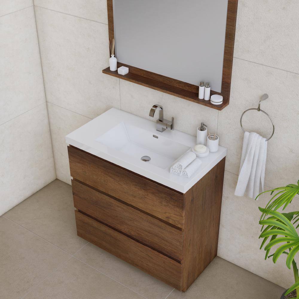Alya 36" Rosewood Brown MDF Freestanding Bathroom Vanity