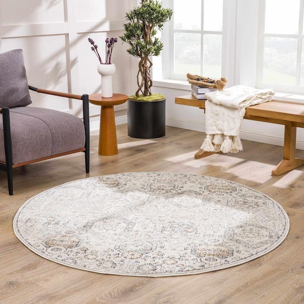 Parkerfield Beige/Black/Charcoal 7 ft. Round Area Rug