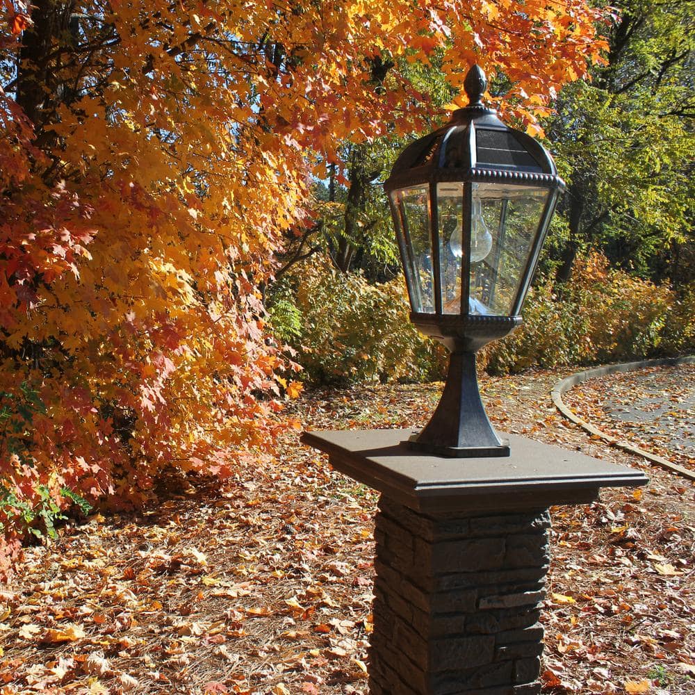 Royal Bronze 23" Solar LED Lamp Post with Beveled Glass