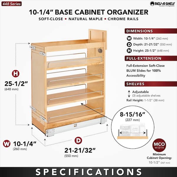 Natural Maple 10.25 in. Pull Out Kitchen Cabinet Organizer Soft-Close