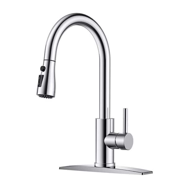 ANZA Single Handle Pull Down Sprayer Kitchen Faucet with Deck Plate in Chrome