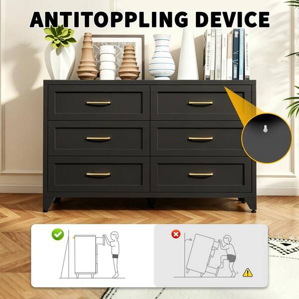 black metal dresser Steel 6 Drawer Storage Chest of Drawers Accent Storage Cabinet Closet Storage Organizer for Bedroom XS07BA6D-1116 Black Fashion Long Sleeved Maximize your space with Color:Hot Fuchsia category_l2_Occasion Trousers
