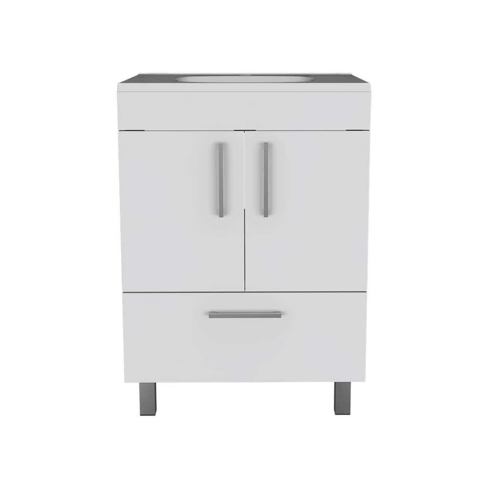 17.71 in. W x 23.62 in. D x 33.46 in. H Freestanding Bath Vanity in White with White Cultured Marble Top, Light Gray