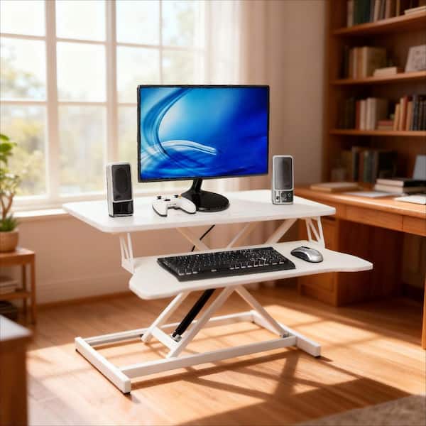 Unbranded Computer Desktop 31.5 in. Rectangular White Standing Laptop Computer Desk with Keyboard ...