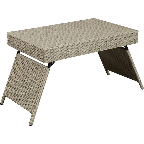 Portable Folding Wicker Table, Grey