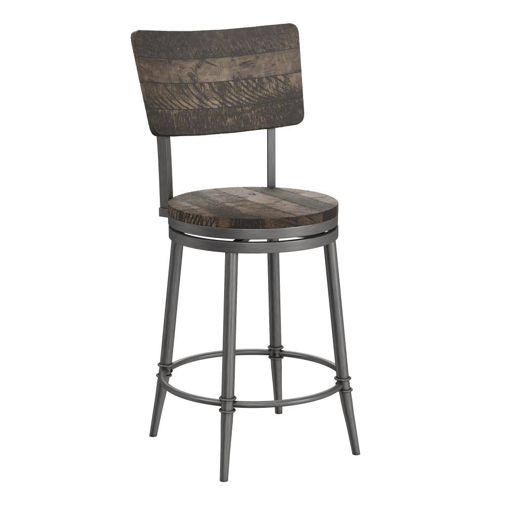 Hillsdale Furniture Jennings Wood and Metal Counter Height Swivel Stool  Rubbed Pewter Metal with Weathered Gray Wood