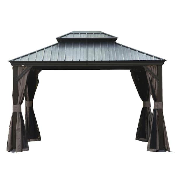 Brown 10 ft. x 12 ft. Patio Hardtop Gazebo Canopy with Drainage