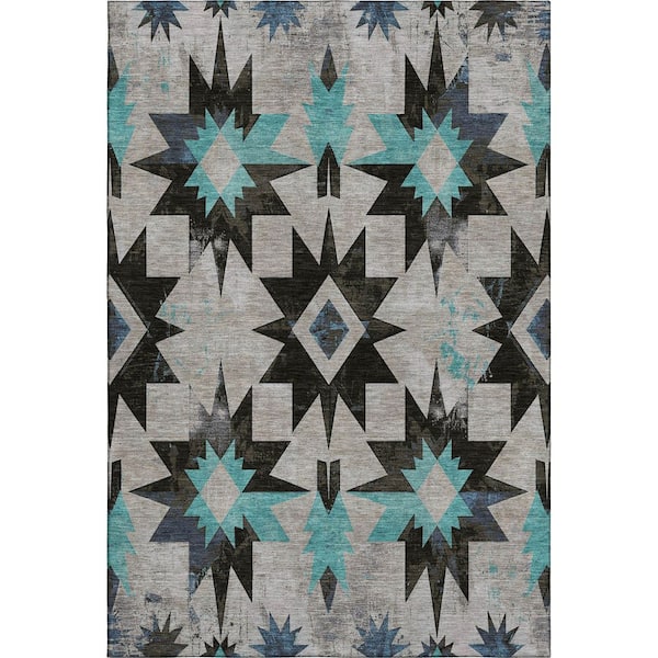 Mayfield Premium Machine Washable Abstract AMF1893 Black 8 ft. x 10 ft. Area Rug