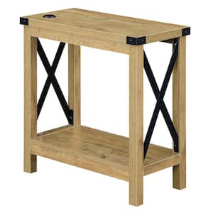 Durango 11.75 in. w English Oak and Black 24 in. H Rectangular Particle Board End table with Charging Station