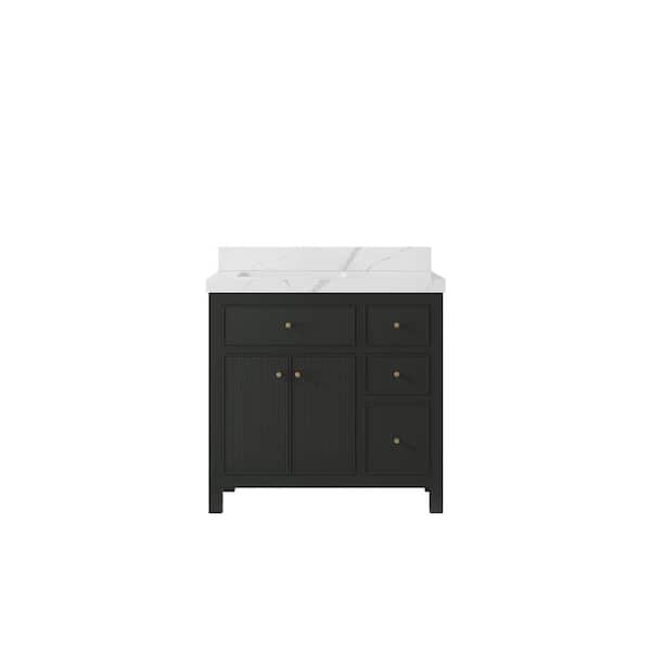 Willow Collections Sonoma 36 in. W x 22 in. D x 36 in. H Left Offset Sink Bath Vanity in Black Top with 2" Calacatta Quartz Top