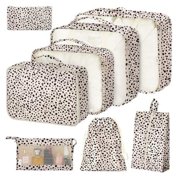 8-Set Packing Cubes for Suitcases, Travel Essentials Organization with Shoe & Cosmetics Bags, Clothing Storage, Leopard