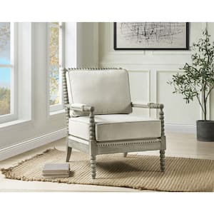 Saraid Beige and Gray Oak Linen Accent Chair