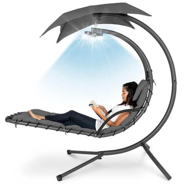 Best Choice Products Dark Gray Metal Outdoor Chaise Lounge with Gray Cushions