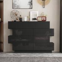 FUFU&GAGA 50.6 in. W High Gloss Black Wood 8-Drawer Chest of Drawers Storage Cabinet Modern Style, 16.2 in. D x 39.2 in. H KF260131-02