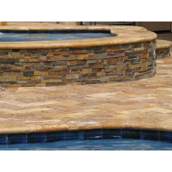 Porcini 5 cm x 16 in. x 24 in. Brushed Travertine Pool Coping (10-Piece / 26.7 Sq. ft. / Pallet)